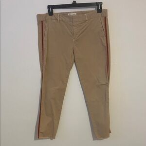 Nili Lotan Tan Cropped Pants with Red and Navy stripe